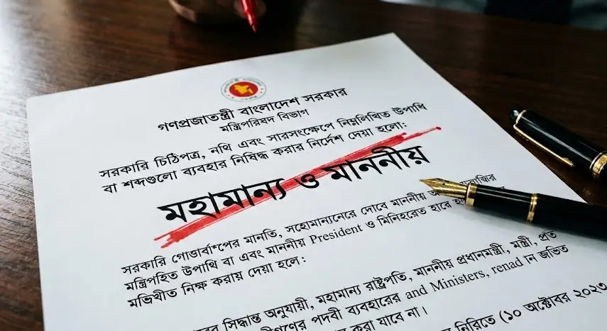 রাষ্ট্রীয় নথিতে ‘মহামান্য’ ও ‘মাননীয়’ ব্যবহারে নিষেধাজ্ঞা রাষ্ট্রীয় নথিতে ‘মহামান্য’ ও ‘মাননীয়’ ব্যবহারে নিষেধাজ্ঞা